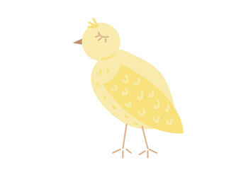Vector yellow bird in flat hand drawn style isolated on white background