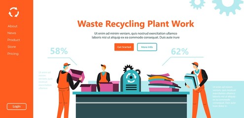 Waste recycling plant work sorting garbage vector