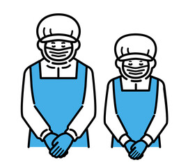 Men and women in hygiene clothes to apologize