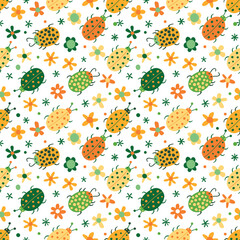 Seamless background with beetles.