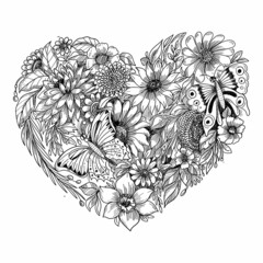 Elegant heart floral sketch background