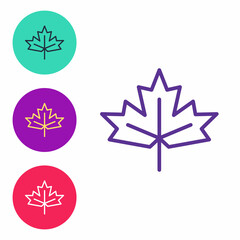 Set line Canadian maple leaf icon isolated on white background. Canada symbol maple leaf. Set icons colorful. Vector