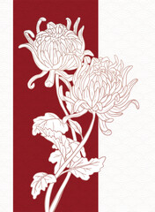 illustration with peonies flowers in asian style
