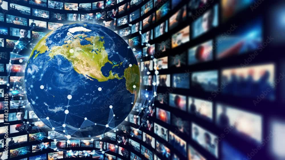 Poster Global communication network concept. Internet movie. Video distribution service. Streaming video. 