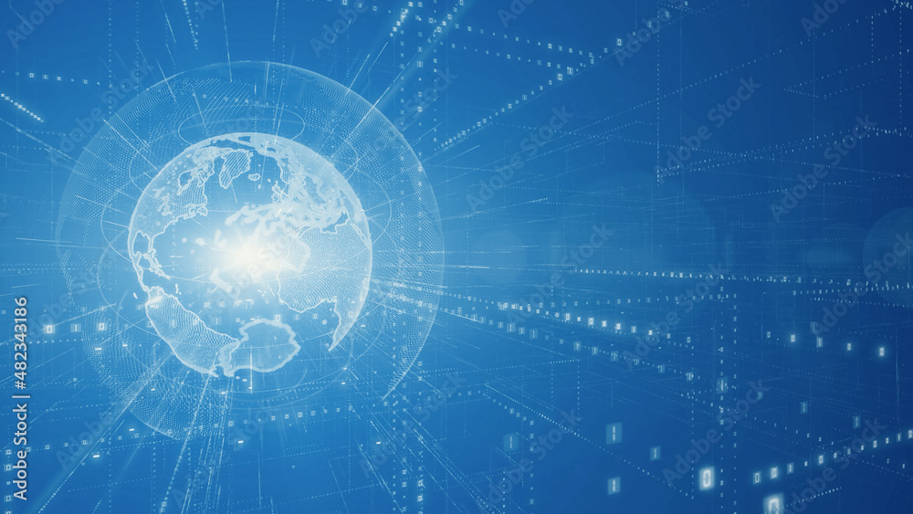Poster Global communication network concept. Digital transformation.