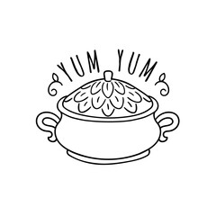 Tureen doodle vector clipart. kitchen hand draw sketch.