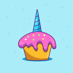 Brightly colored holiday cupcake with unicorn horn 