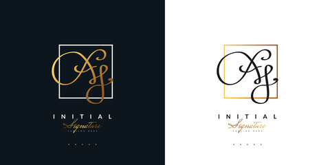 Elegant AJ Initial Logo Design with Handwriting Style in Gold. AJ Signature Logo or Symbol for Wedding, Fashion, Jewelry, Boutique, Botanical, Floral and Business Identity