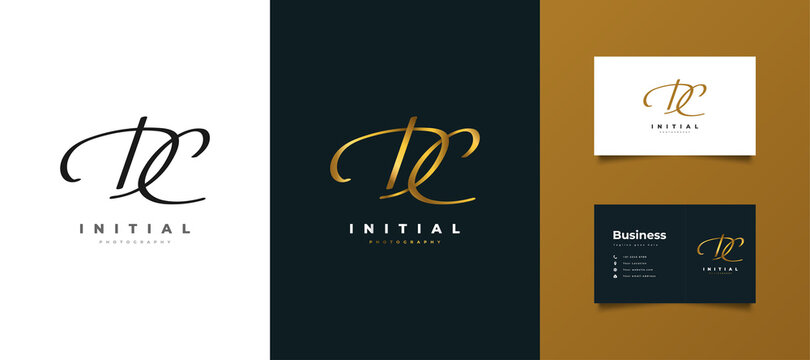 Gold D and C Initial Logo Design with Elegant Handwriting Style. DC Signature Logo or Symbol for Wedding, Fashion, Jewelry, Boutique, Botanical, Floral and Business Identity