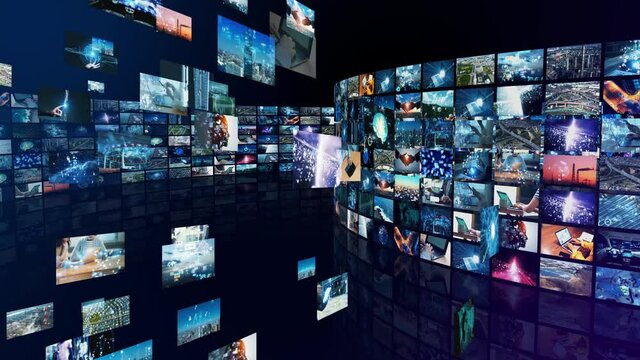 Visual contents concept. Social networking service. Streaming video. communication network.