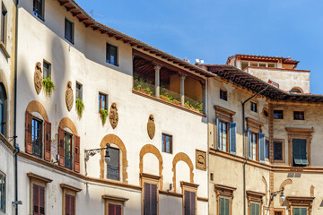 Scenic facades of old houses of Florence, Tuscany, Italy