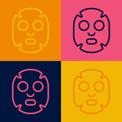 Pop art line Facial cosmetic mask icon isolated on color background. Cosmetology, medicine and health care. Vector