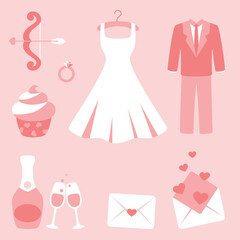 Wedding symbol and sign on pink background