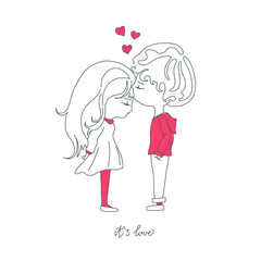 Couple in love together. Valentine sketch for your design. Kiss. It's love.