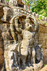 Fototapeta premium Wall sculpture in ancient Preah Khan temple in Angkor
