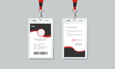 Simple and Red ID Card Design Template. Professional Identity Card Template Vector for Employee.