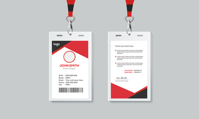Simple and Red ID Card Design Template. Professional Identity Card Template Vector for Employee.