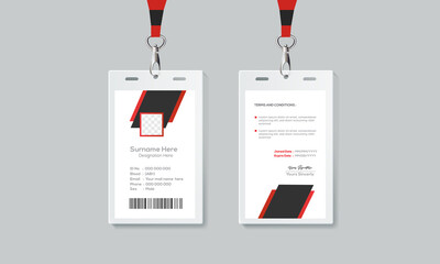 Simple and Red ID Card Design Template. Professional Identity Card Template Vector for Employee.