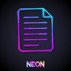 Glowing neon line File document icon isolated on black background. Checklist icon. Business concept. Vector