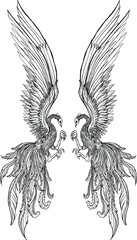 Obraz premium Phoenix Fire bird illustration and character design.Hand drawn Phoenix tattoo Japanese and Chinese style,Legend of the Firebird is Russian fairy tales and it is creature from Slavic folklore.