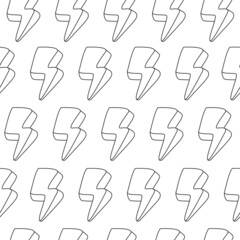 Lightening bolt seamless pattern. Vector abstract thunder background isolated on white.