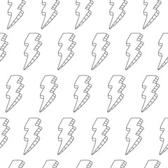 Lightening bolt seamless pattern. Vector abstract thunder background isolated on white.