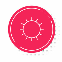 White line Sun icon isolated on white background. Red circle button. Vector