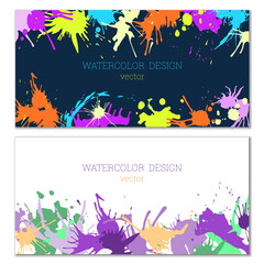 Splashes of paint. Blots. A set of two creative bright watercolor backgrounds. Banner, cover design. Artistic design in abstract style.