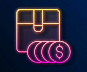 Glowing neon line Item price tag with dollar icon isolated on black background. Badge for price. Sale with dollar symbol. Promo tag discount. Vector