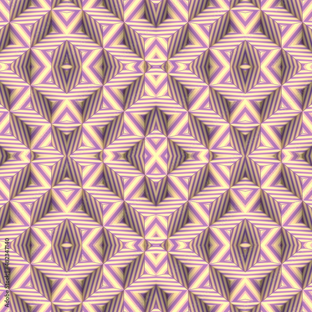 Poster Kaleidoscopic pattern of rectangles with striped texture. 3d rendering geometric background. Digital illustration