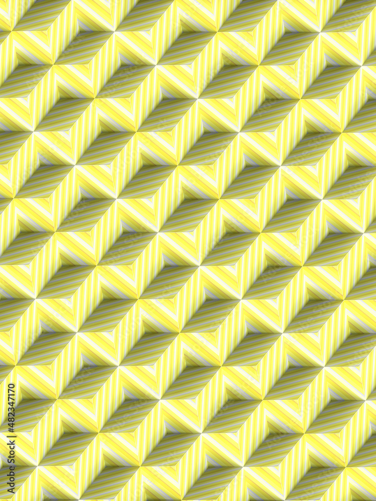 Poster Orthographic projection of yellow rectangles covered with striped texture. 3d rendering digital illustration
