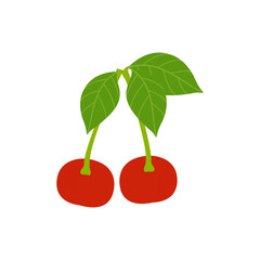 On a white background, cherries with leaves. Illustration in vector format