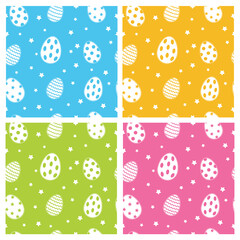 A set of seamless patterns with Easter eggs. Endless bright background.