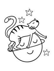 Abstract character on white backdrop. Cat coloring page illustration. Cartoon style. Fantasy background.