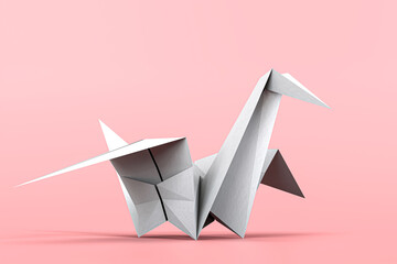origami swan isolated on pink - obrazy, fototapety, plakaty