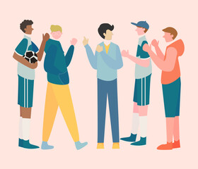 Obraz premium illustration of student talking each other, with different cultures, different skin colors