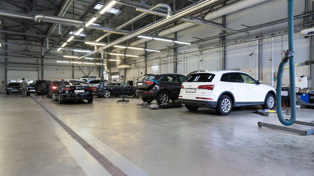 Minsk, Belarus - Jan 05, 2022: car workshop for repairing Audi cars at an authorized dealer