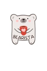 Cute bearista sticker with polar bear and coffee mug for barista day celebration. Coffee enthusiast gift for coffee shop