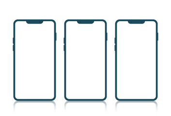 Smartphone set with realistic shadow on white background. Vector image in modern style