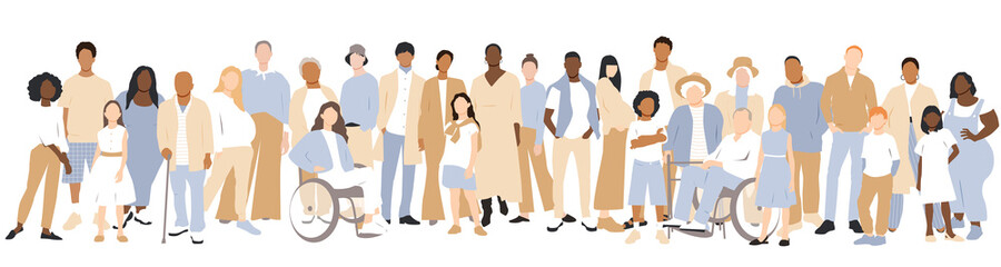 Obraz premium People of different ages and ethnicities stand side by side.