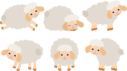 Group of six cute lamb sheeps