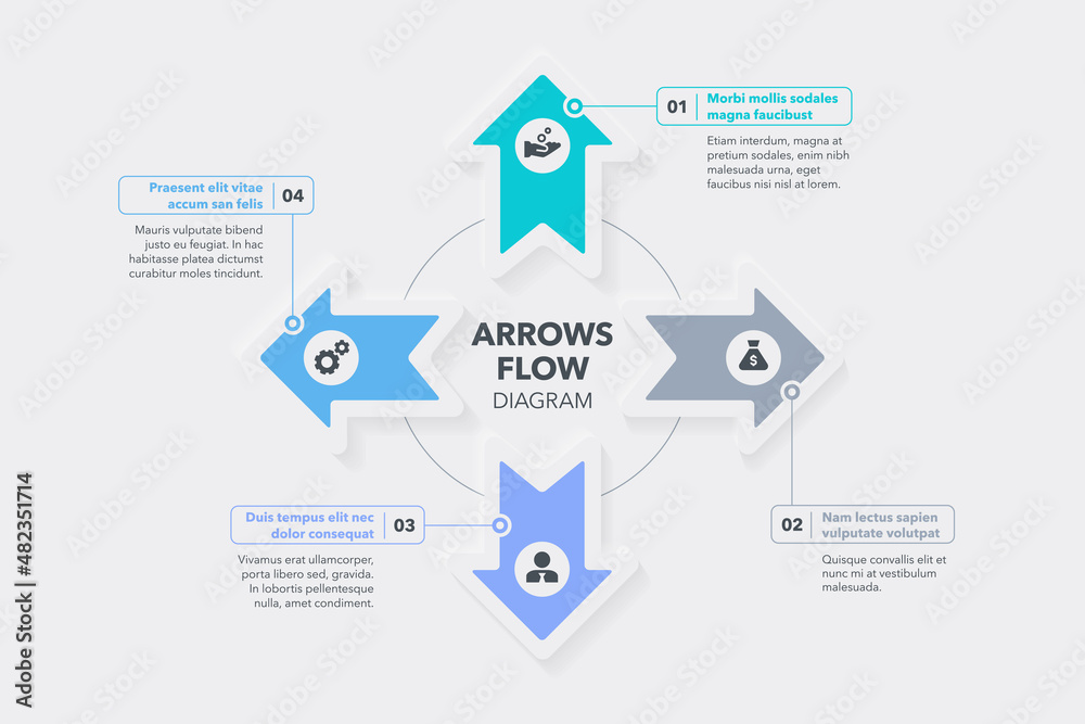 Leinwandbilder arrow flow diagram with four directions. easy to use for your website or presentation.