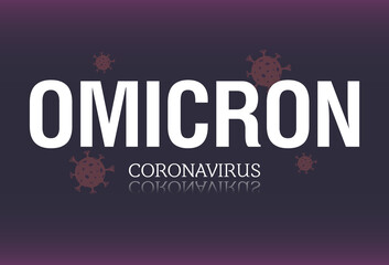 Fototapeta na wymiar Omicron coronavirus symbol banner text. Bacterium background on dark background. Vector image