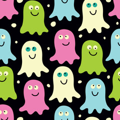 Seamless background with cute ghosts.