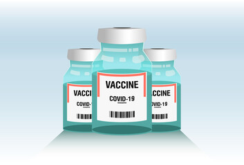 Covid-19 vaccine nCov-2019. Vaccine against coronavirus. Three vials of vaccine. Vector image with realistic shadow
