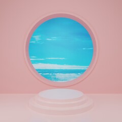 Abstract podium stage stand golden hour cloudy sky background product placement 3d render