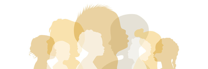 Children of different ethnicities stand side by side together. Flat vector illustration.