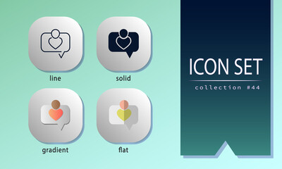 A man inside chatting bubble. Symbols for communication, dialogue, discussion, conversation. Speech icons for UI design, mobile apps, presentations, websites, social network.