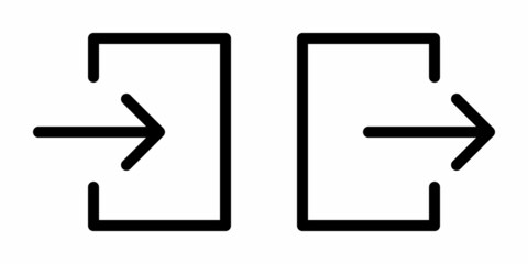 A set of entrance and exit line icons. Linear style login and logout symbols. Arrow and door signs. Editable stroke. Vector graphics