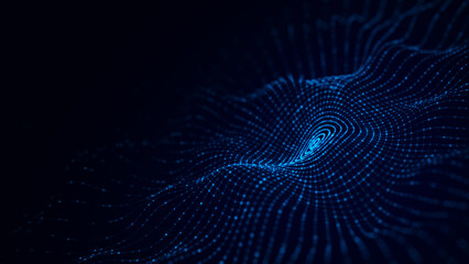 Abstract digital wave. Blue circular shape on the background. Futuristic point wave. Big data. 3D rendering.